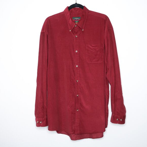 Saddlebred Mens Corduroy Button Up Shirt XL Red Burgundy Cotton Academia Classic - Picture 1 of 7